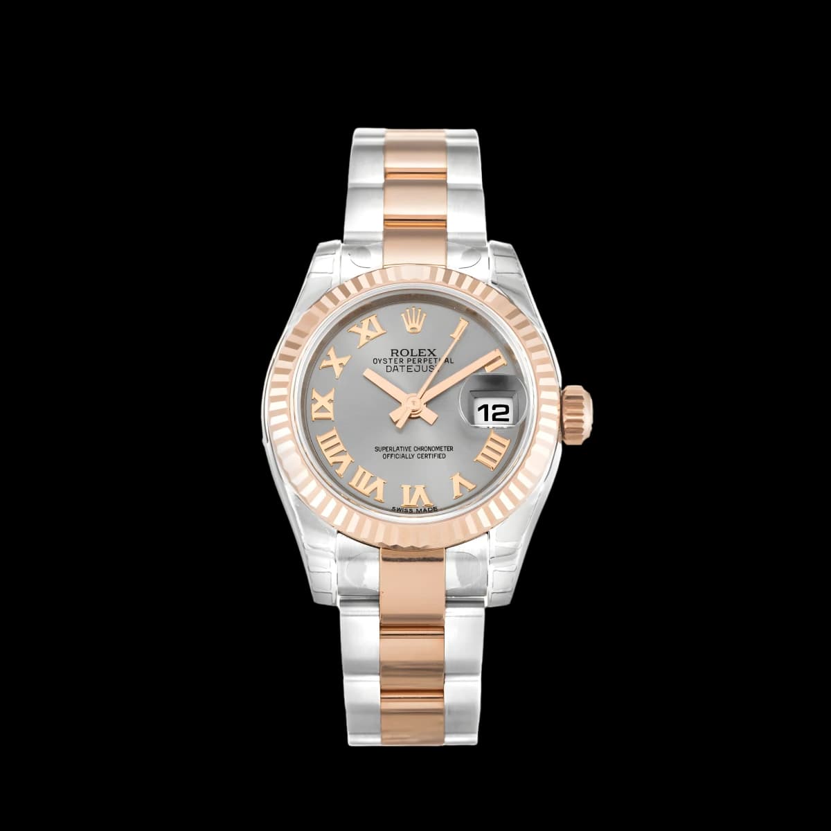 Rolex Lady-Datejust 179171 Rhodium Dial 26mm Rose Gold Bezel
