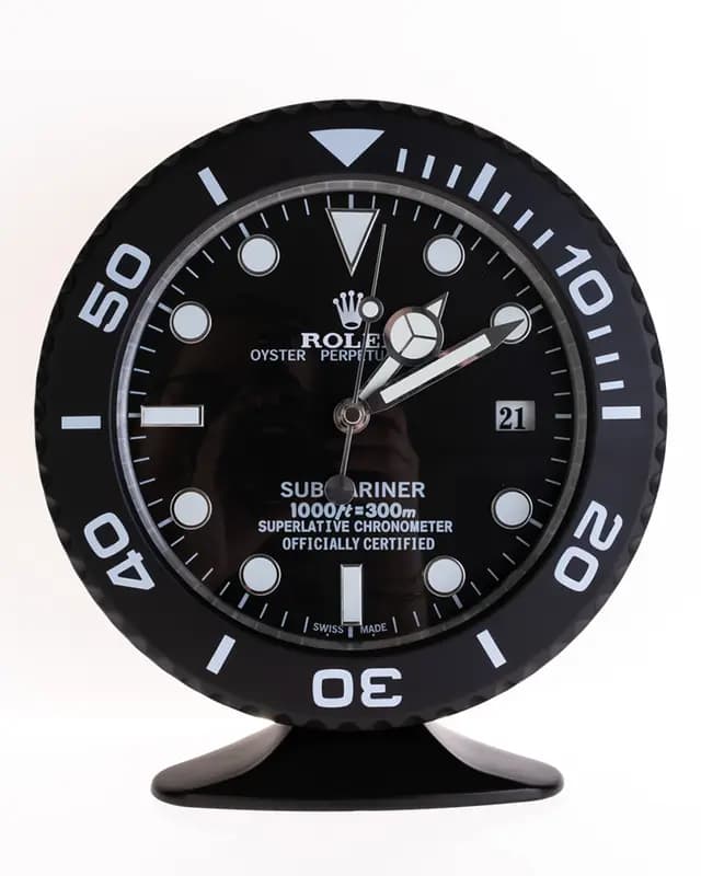 Rolex Submariner desk clock 10cm black dial Mercedes hands on desk