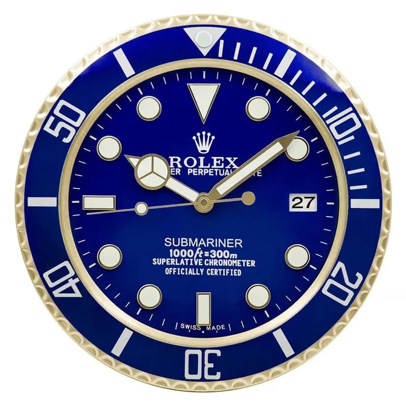 Rolex Submariner Bluesy wall clock 30cm blue dial gold Mercedes hands