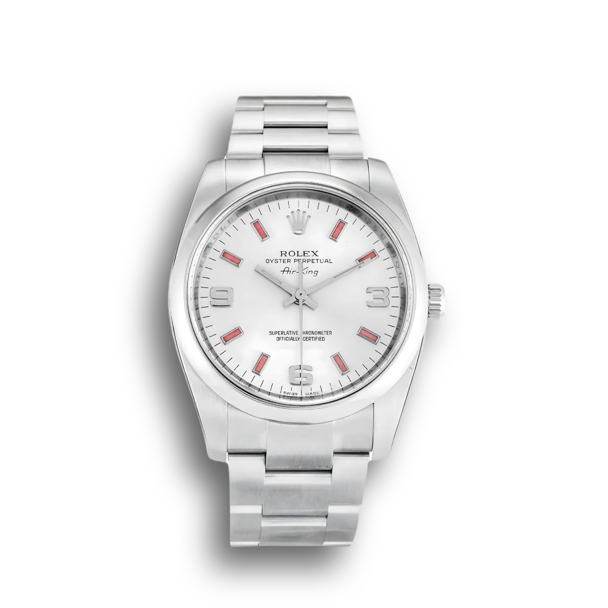 Rolex Air-King 114200 clone white dial — front view