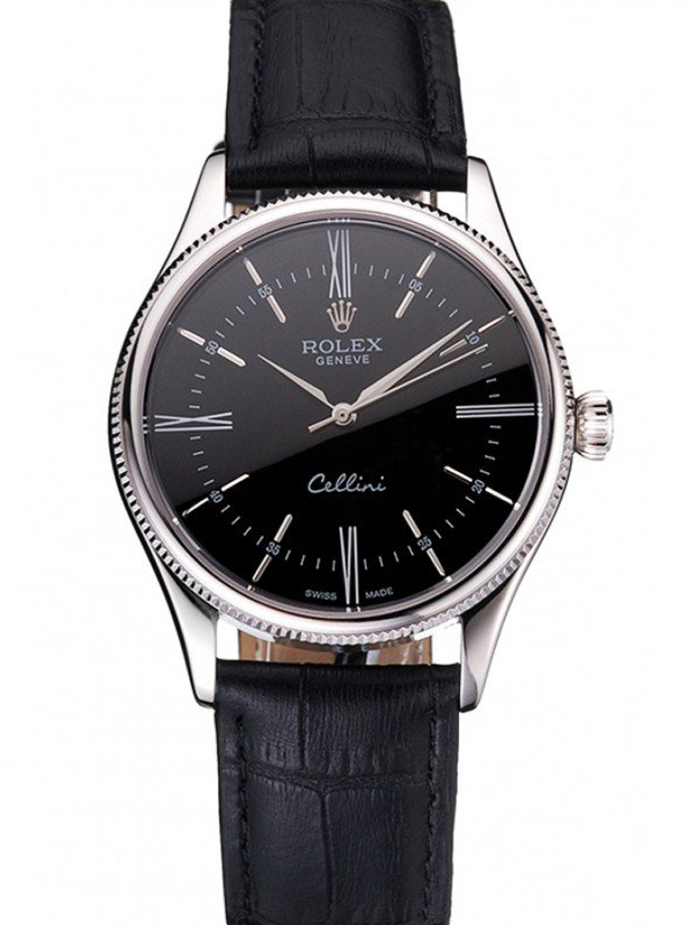 Rolex Cellini REP016804 clone black dial — front view