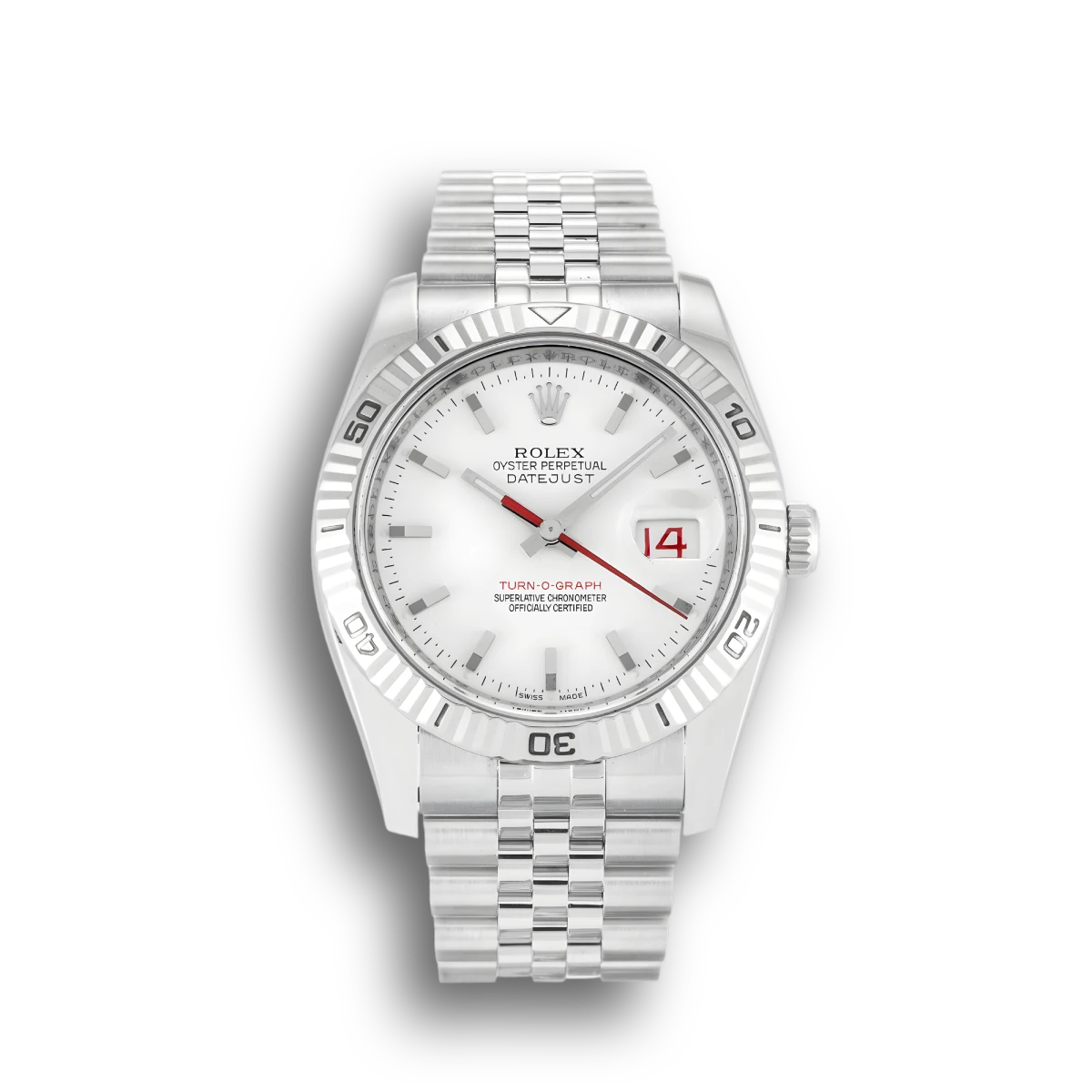 Rolex Datejust 116264 fake white dial — front view