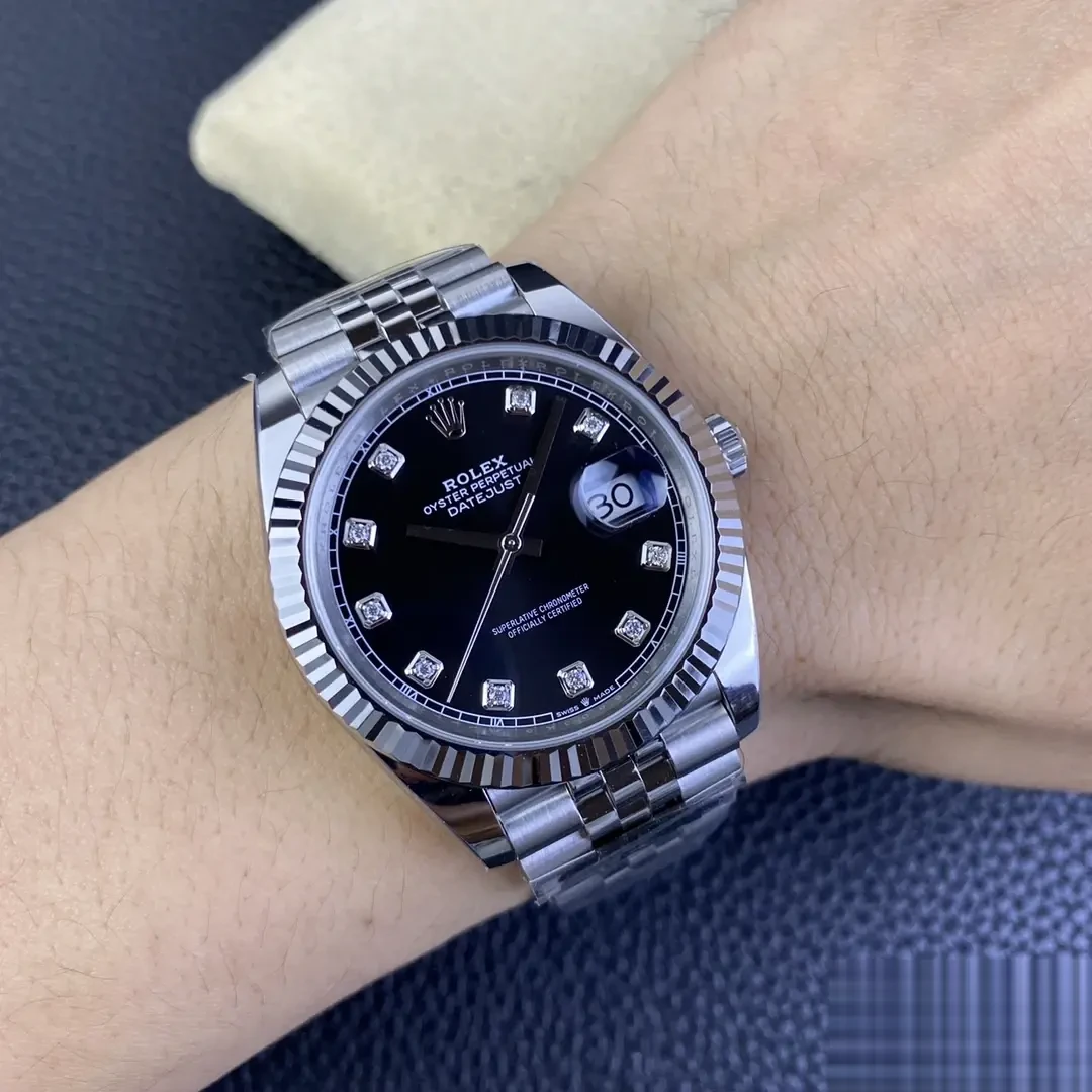 Rolex Datejust 126334 miyota replica black dial — angled view