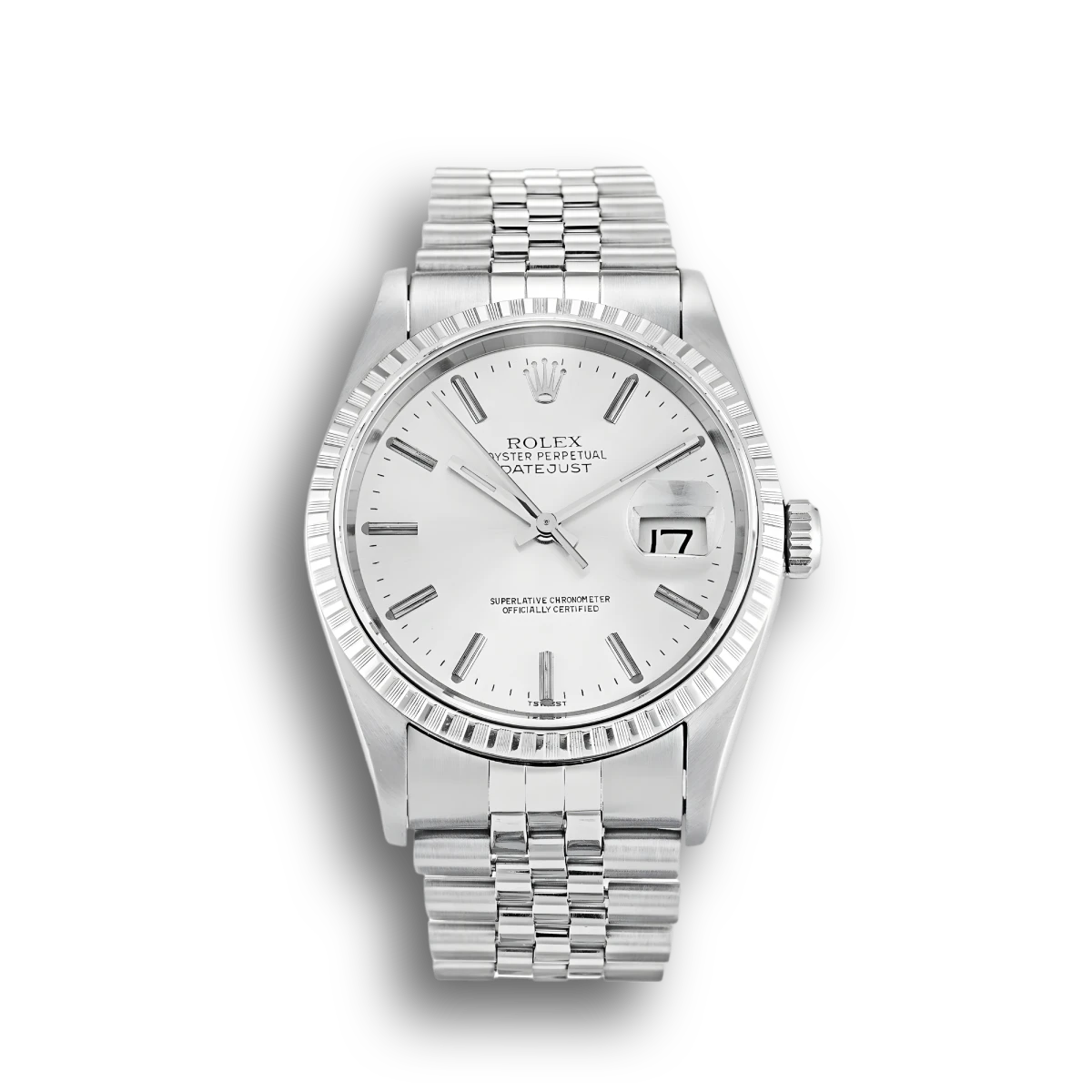 Datejust 16220 clone silver dial — front view