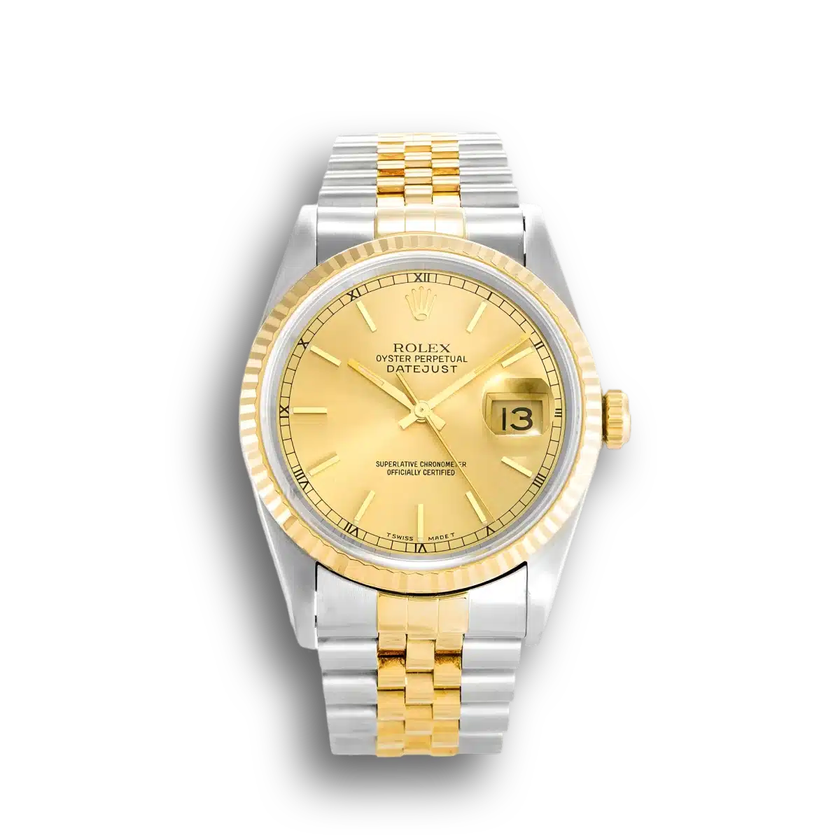 Rolex Datejust 16233 clone gold dial — front view
