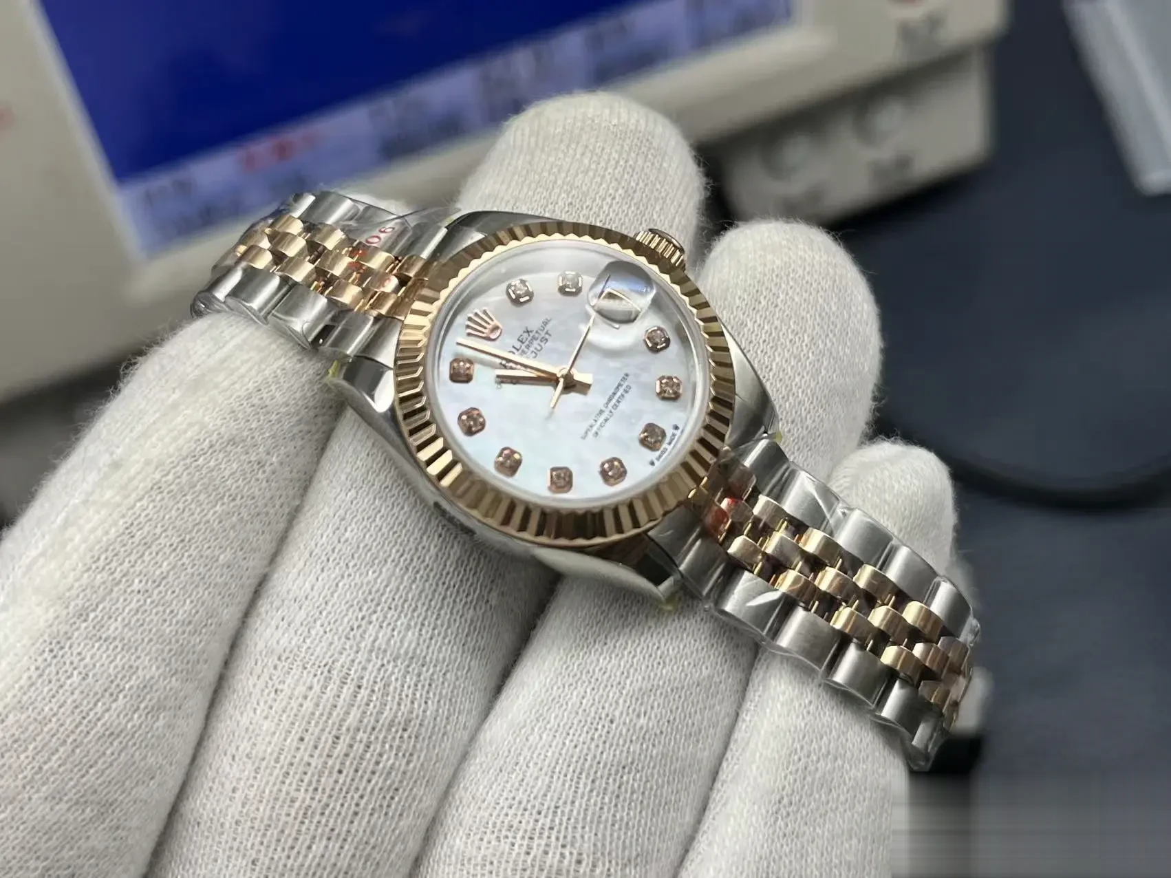 Datejust 279171 rolex copy mother of pearl dial — angled view