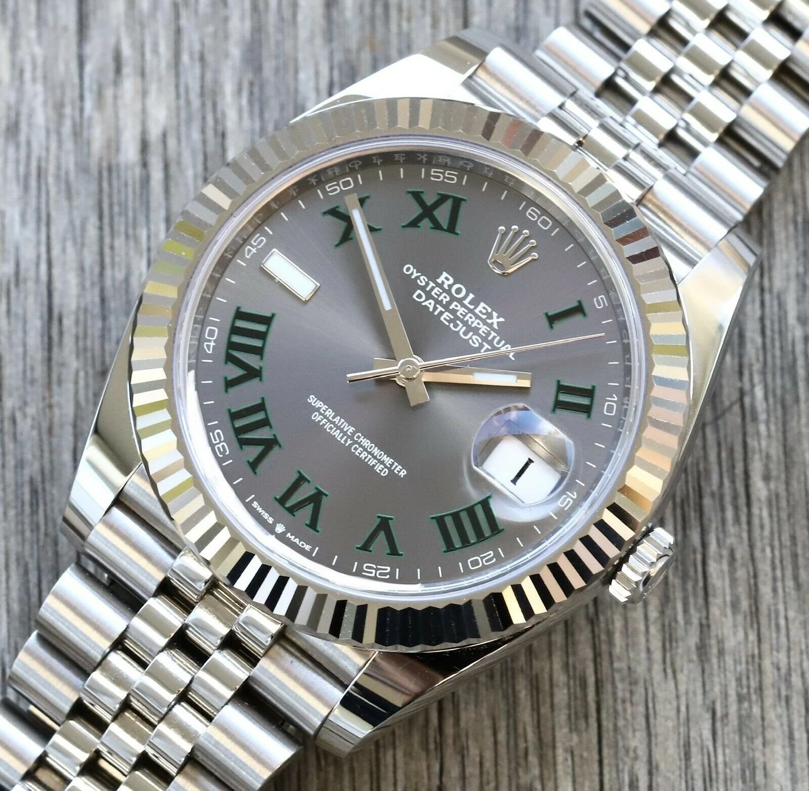 Rolex Datejust 126334 Wimbledon replica 41mm — dial close-up