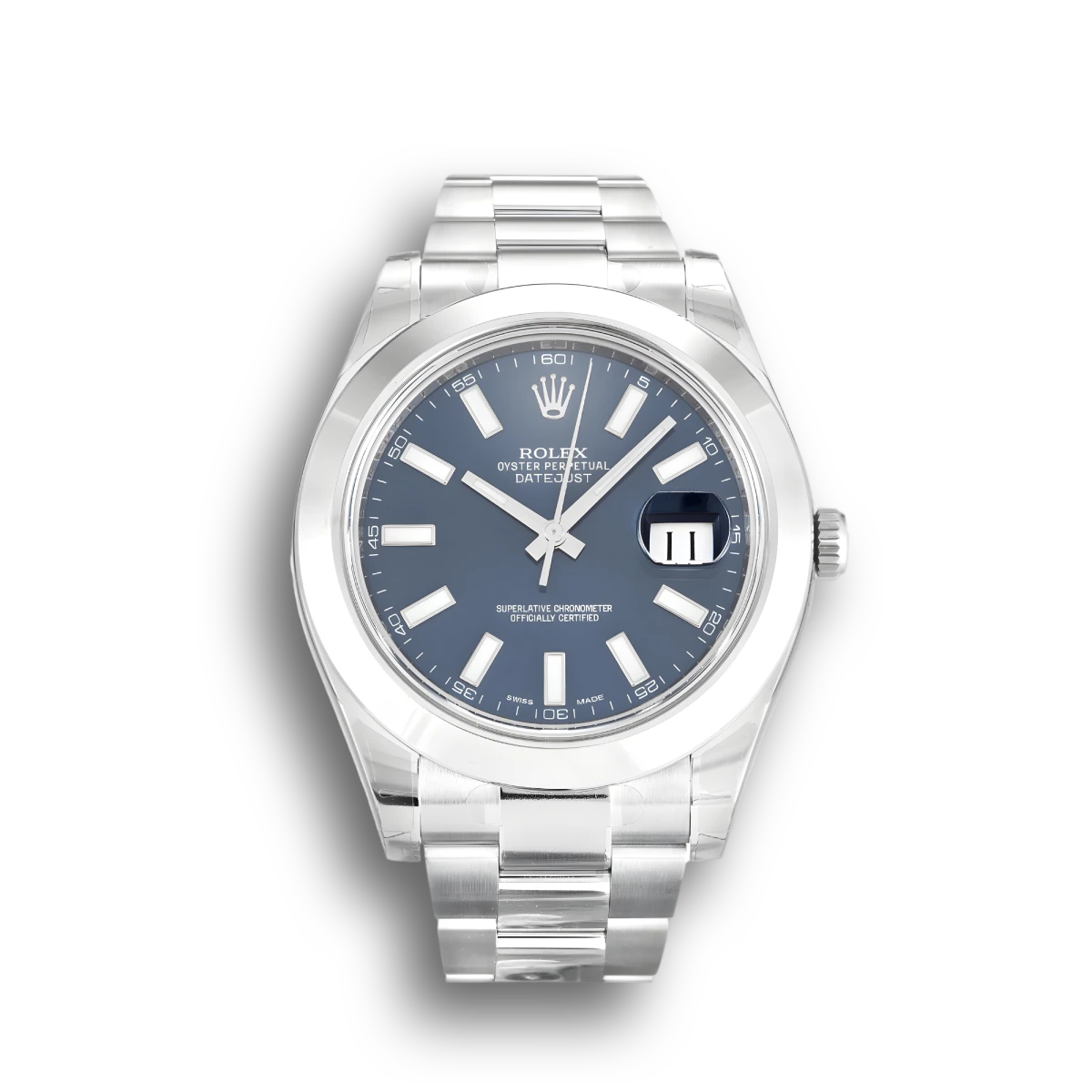 Rolex Datejust 116300 fake blue dial — front view