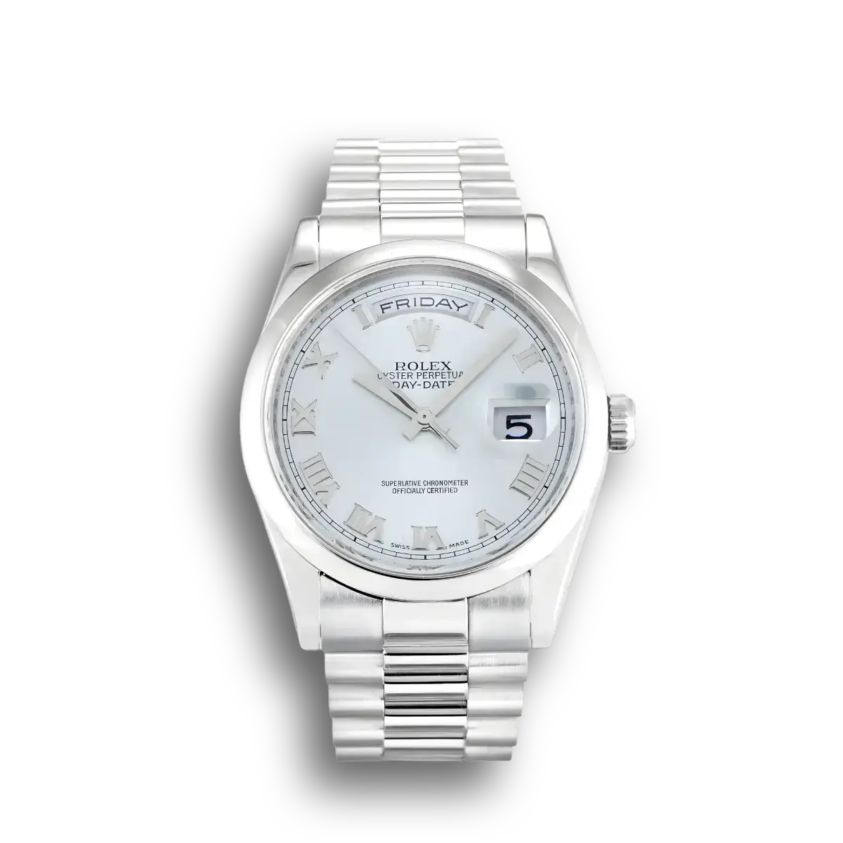 Rolex Day-Date 118206 replica blue dial — front view