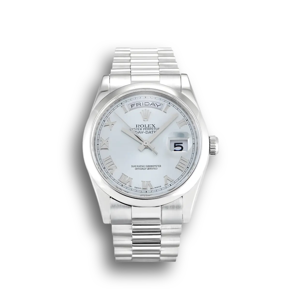 Rolex Day-Date 118206 clone blue dial — front view