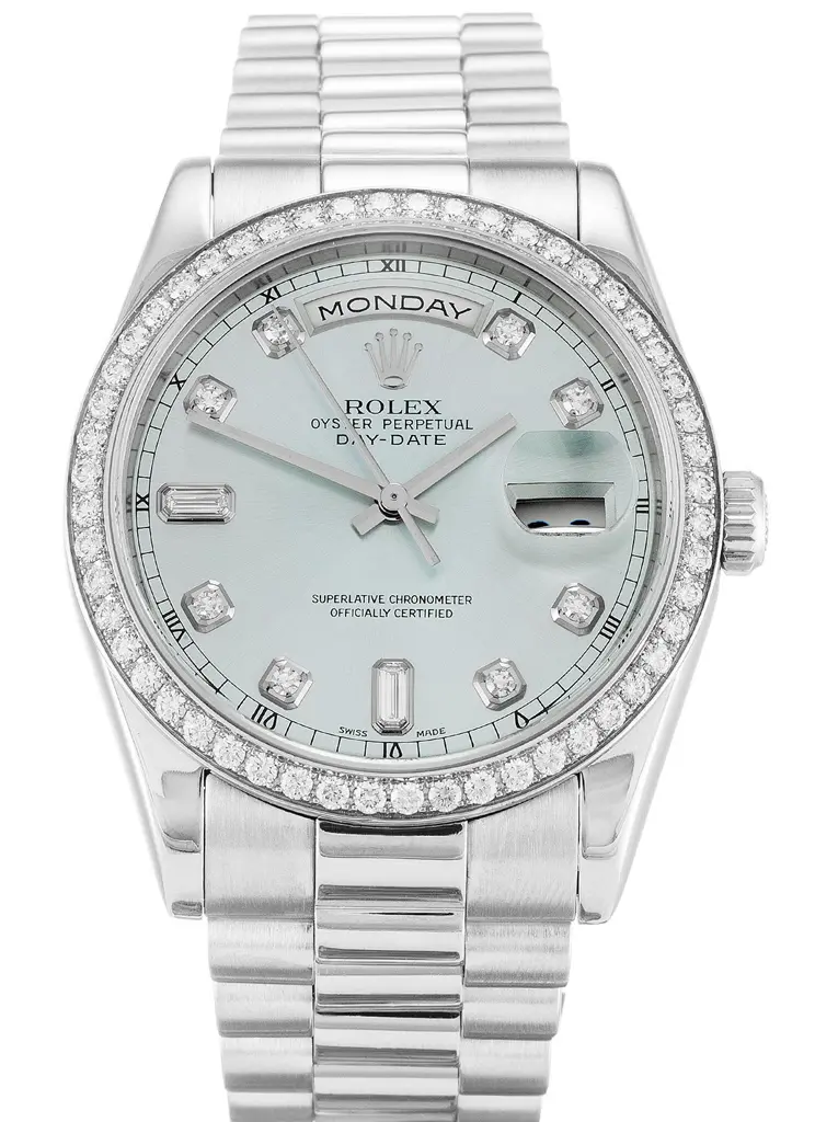 Rolex Day-Date 118346 replica blue dial — front view