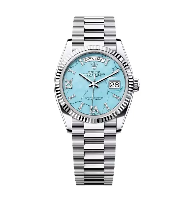 Rolex Day-Date 128236 super clone replica turquoise dial — front view