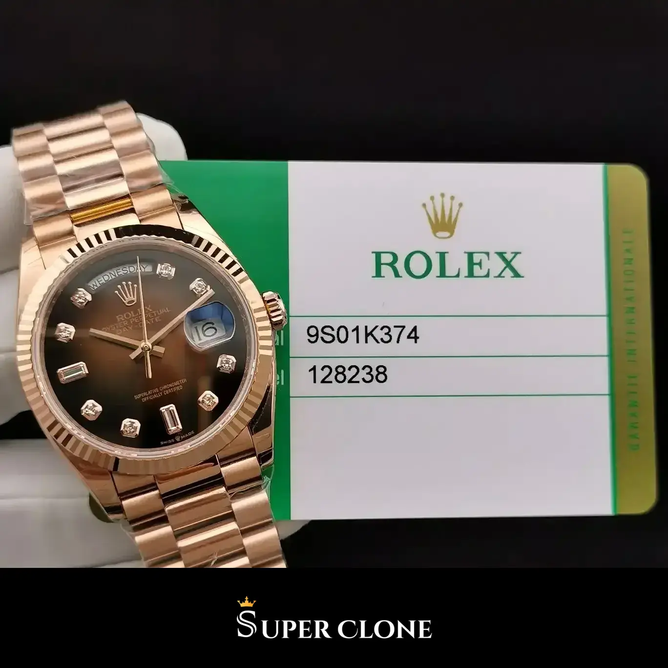 Explorer 128238 rolex replica black dial — angled view
