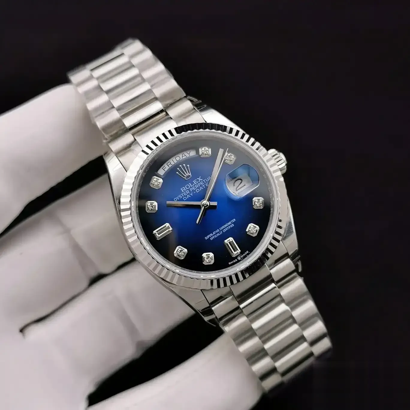 Rolex Day-Date 128238 miyota replica 36mm — dial close-up