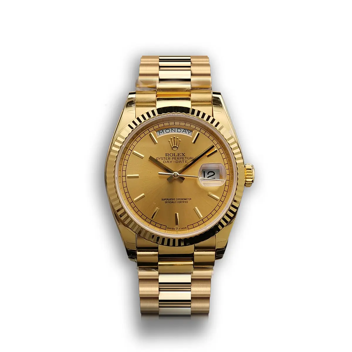 Rolex Day-Date 41985 1:1 replica gold dial — front view