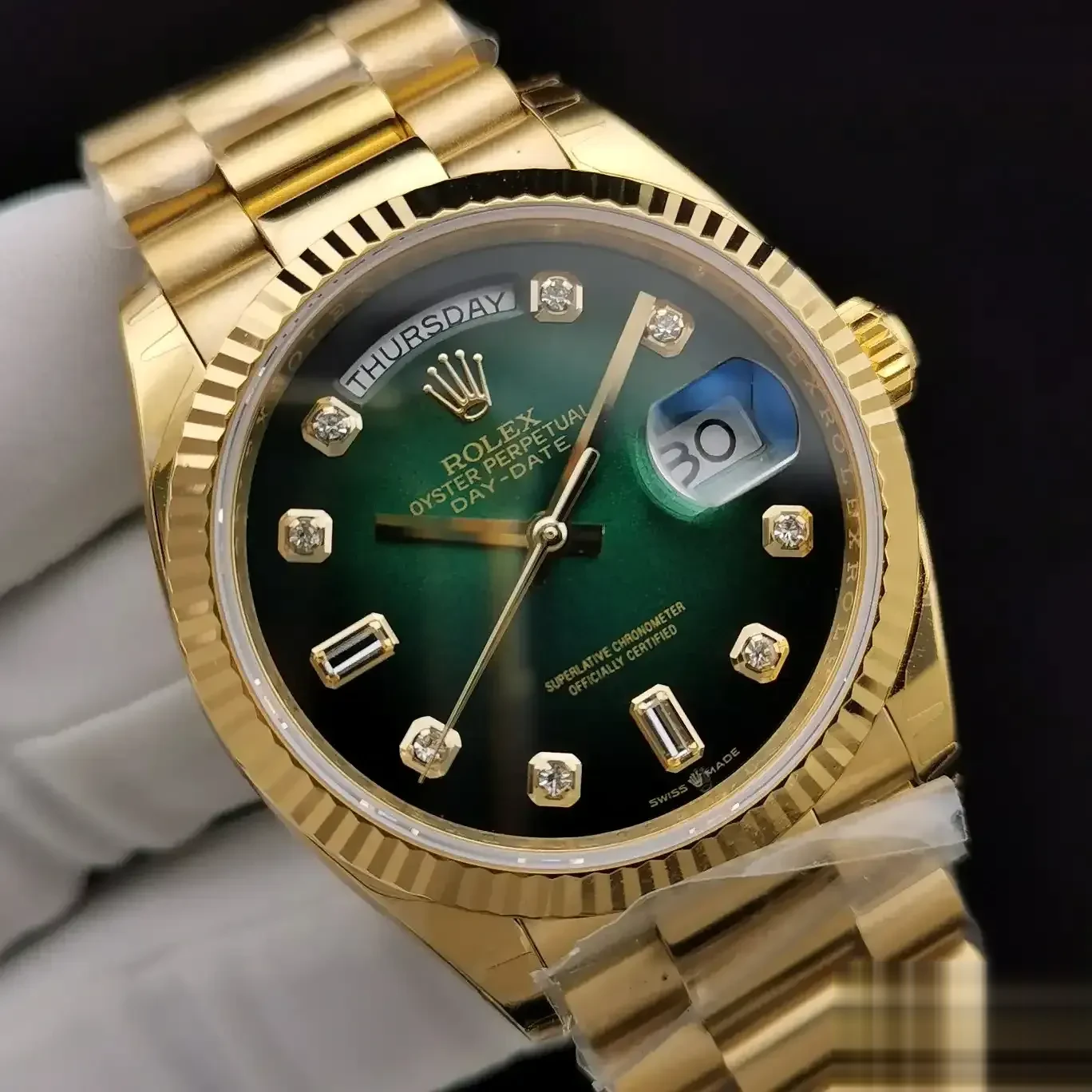 Rolex Day-Date 128238 miyota replica — lume shot