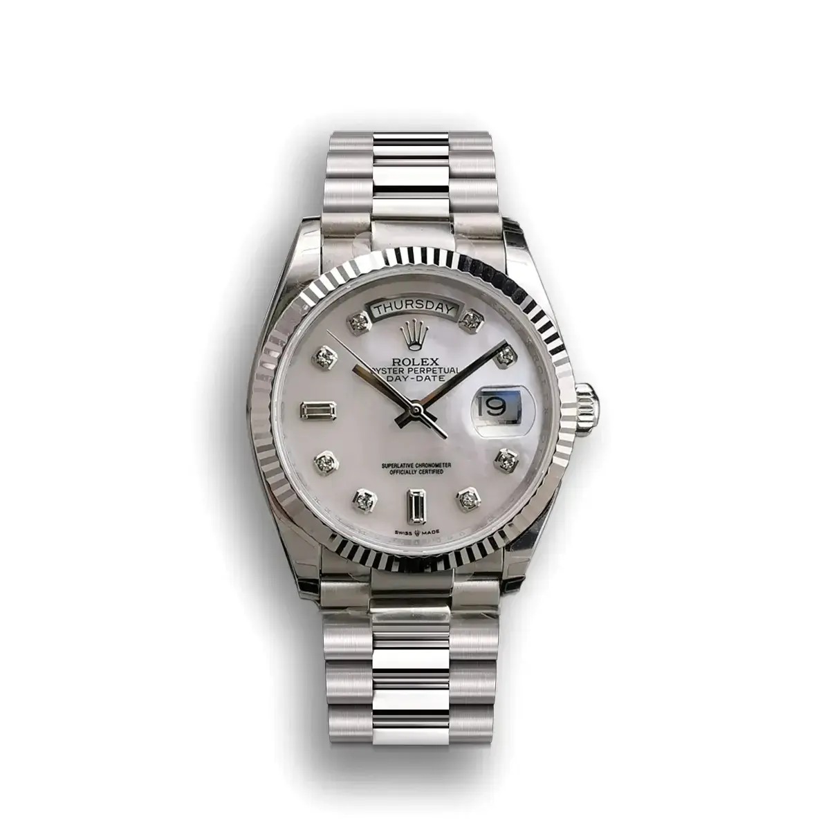 Rolex Day-Date 41985 miyota replica white dial — front view
