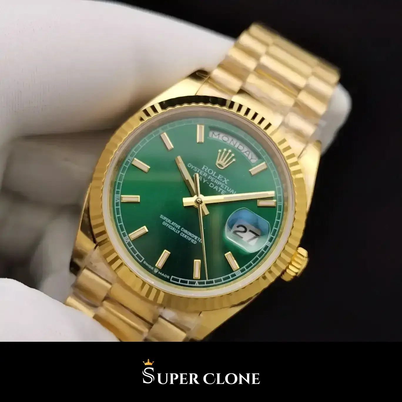 Day-Date 128238 rolex copy black dial — caseback detail