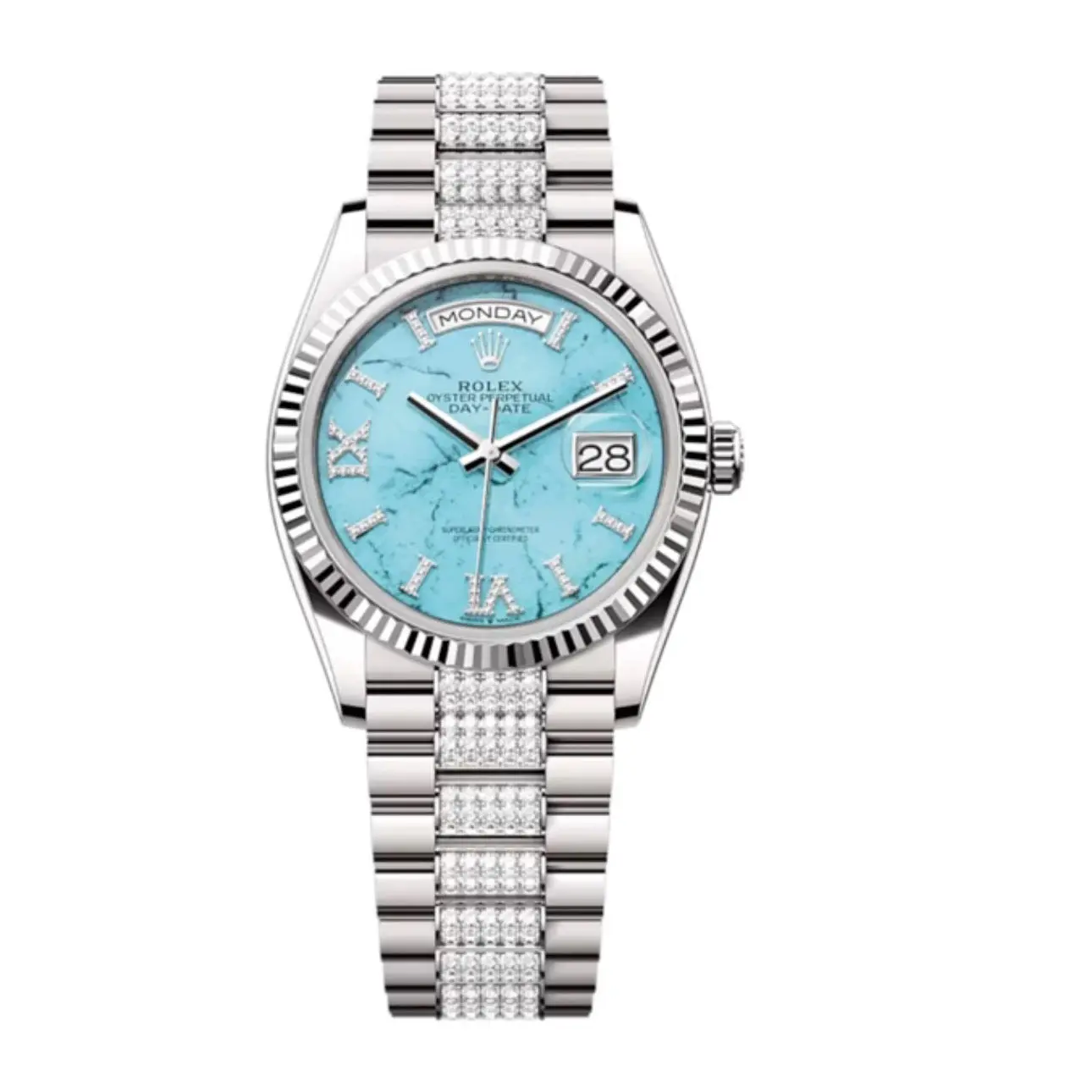 Day-Date 128239 clone turquoise dial — front view
