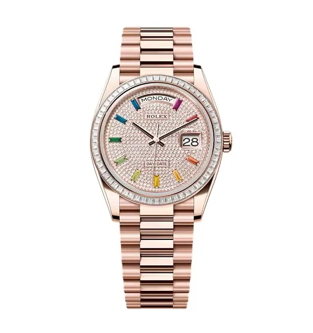 Rolex Day-Date 128395TBR replica black dial — front view