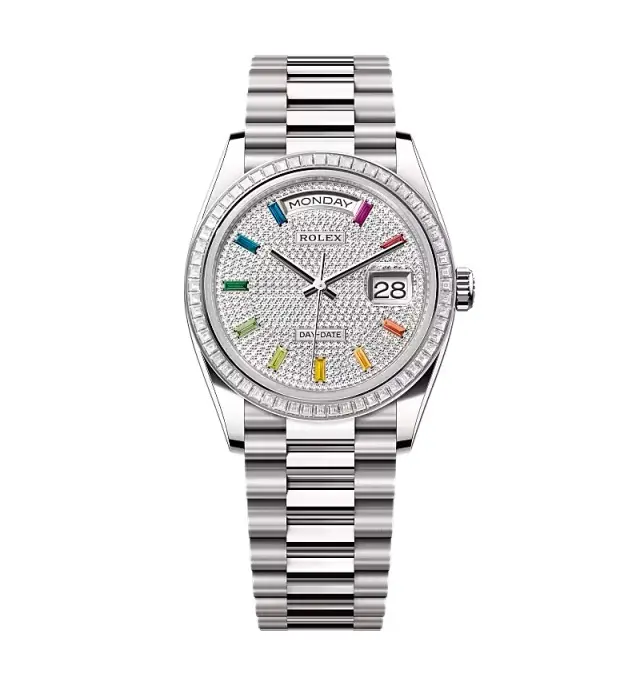 Rolex Day-Date 128399TBR clone black dial — front view