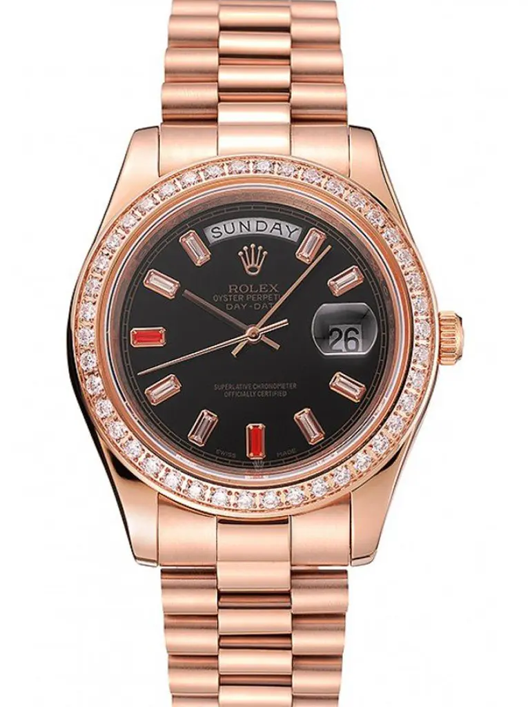 Day-Date 1454102 fake black dial — front view