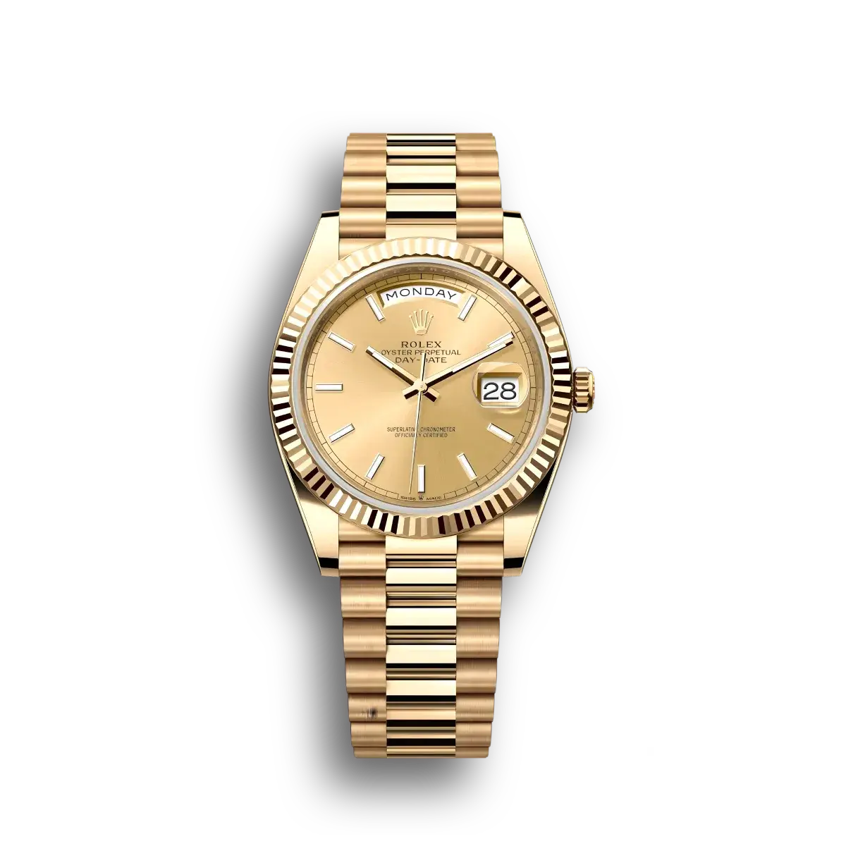 Rolex Day-Date 218238 replica ivory dial — front view