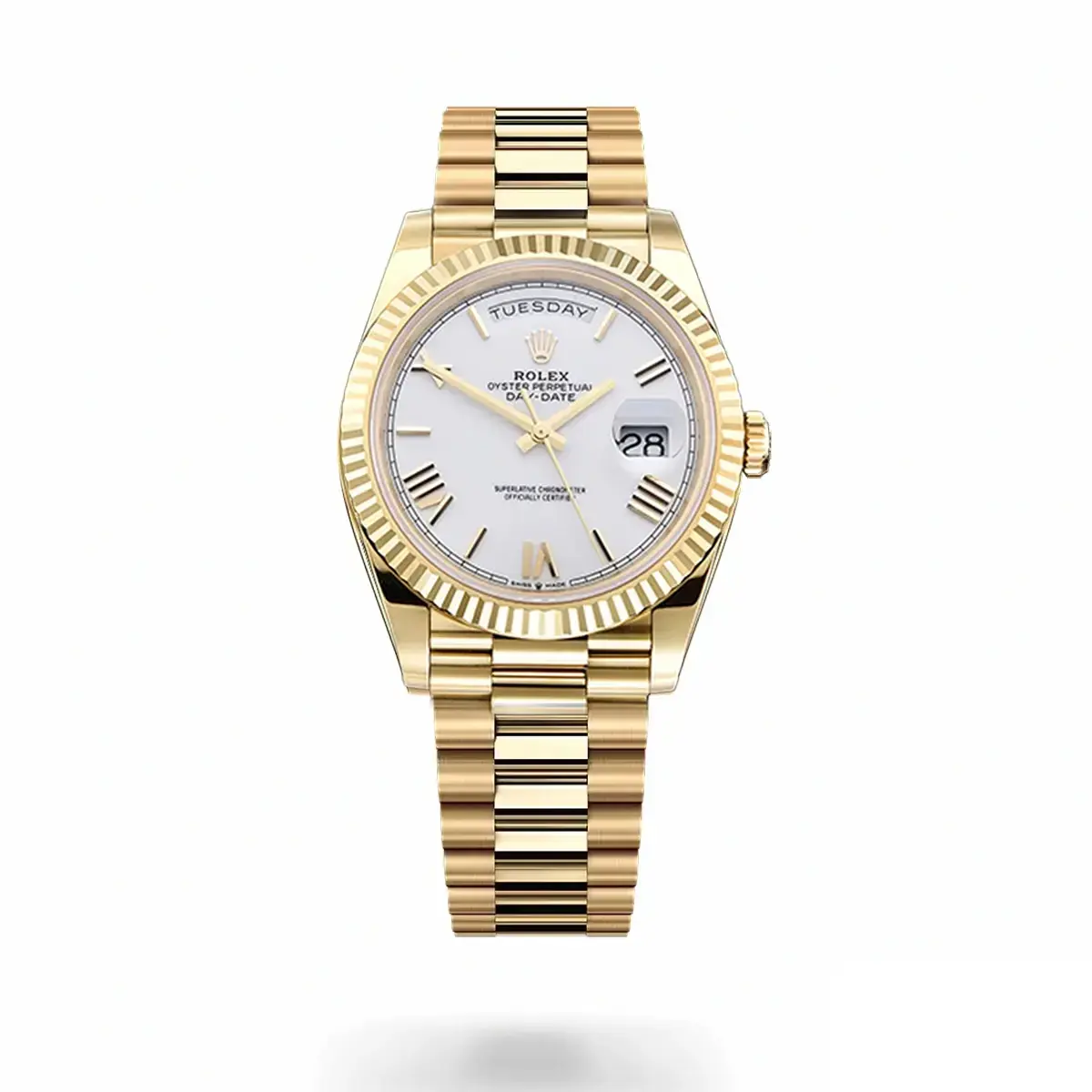 Day-Date 228238 rolex replica white dial — front view