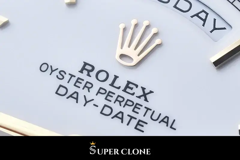 Rolex Day-Date 228238 miyota replica white dial — angled view