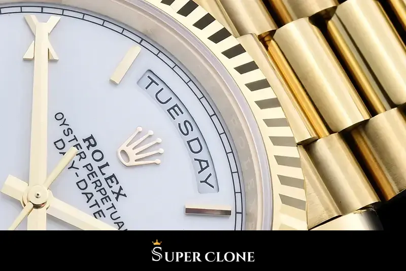 Rolex Day-Date 228238 miyota replica white dial — bracelet detail