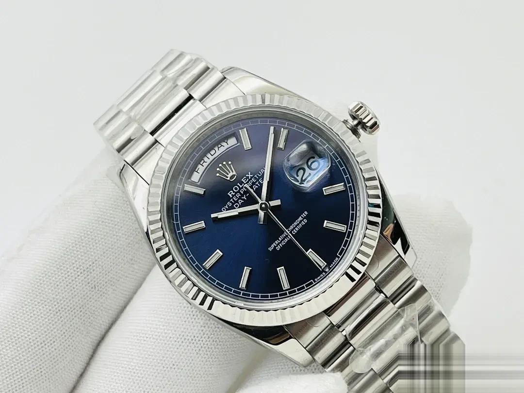 Day-Date 228239AF rolex replica blue dial — angled view