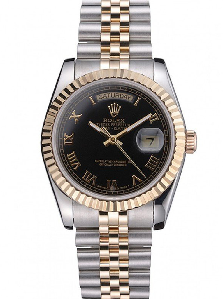 Rolex Day-Date SRL78 fake black dial — front view
