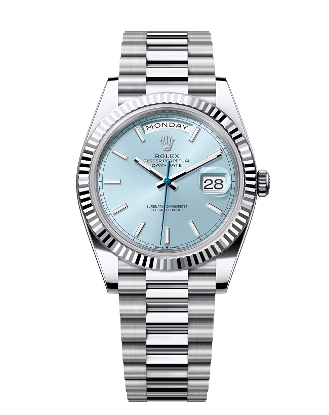 Day-Date 228236 clone ice blue dial — front view