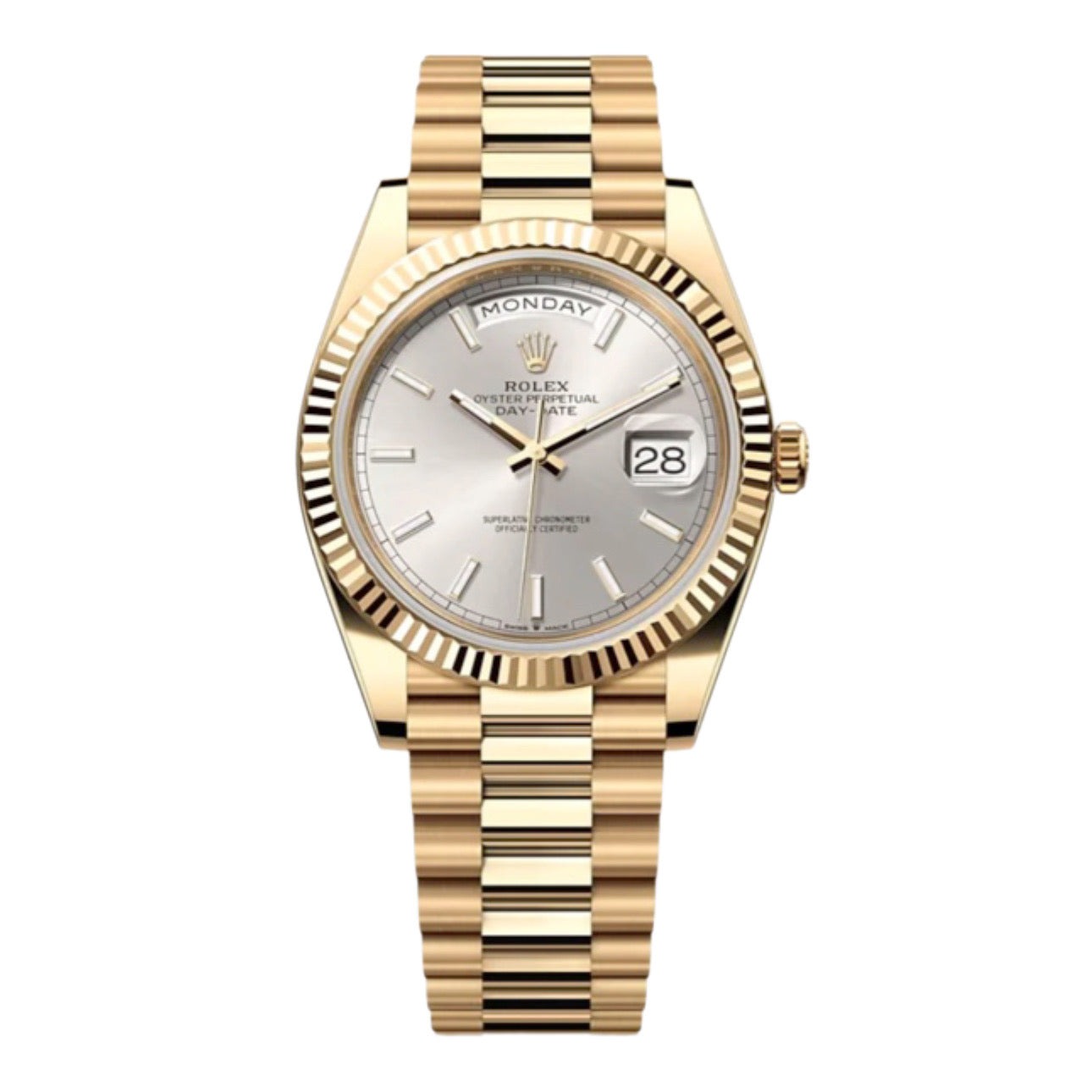 Day-Date 228238 replica silver dial — front view