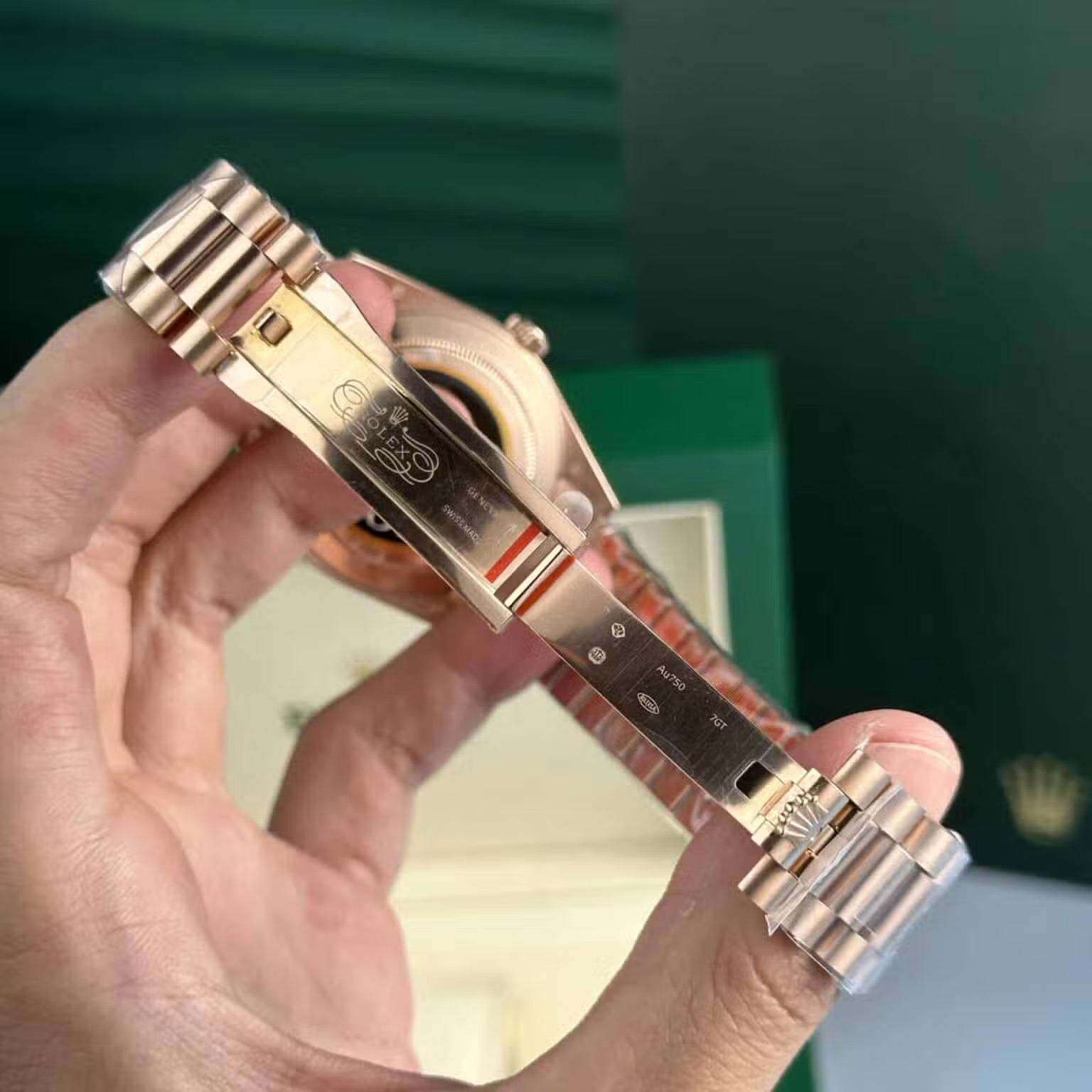 Rolex Day-Date 228235 clone black dial — bezel macro