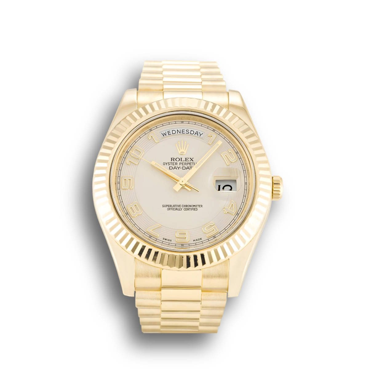 Rolex Day-Date 218238 clone ivory dial — front view