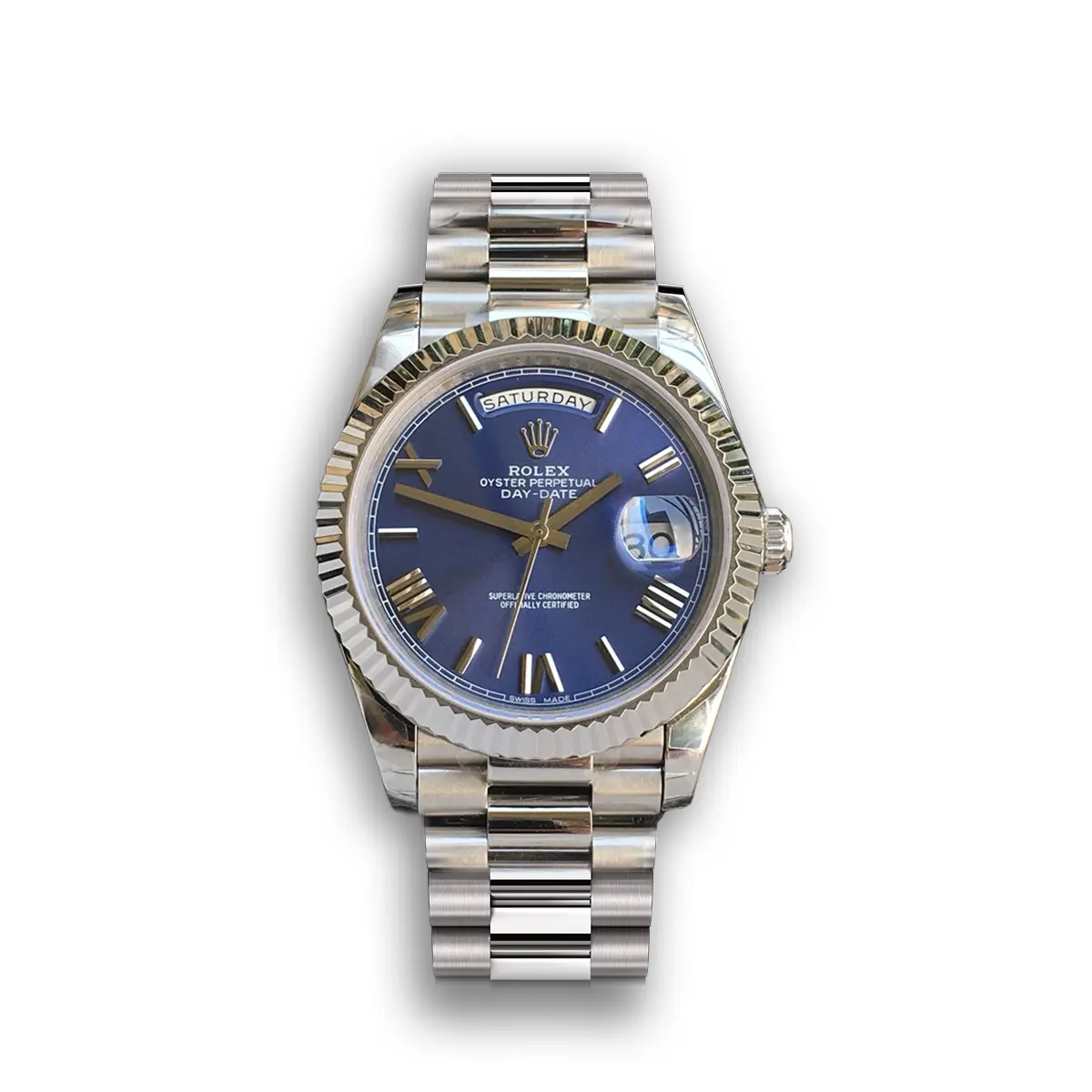 Rolex Day-Date 41985 super clone replica blue dial — front view
