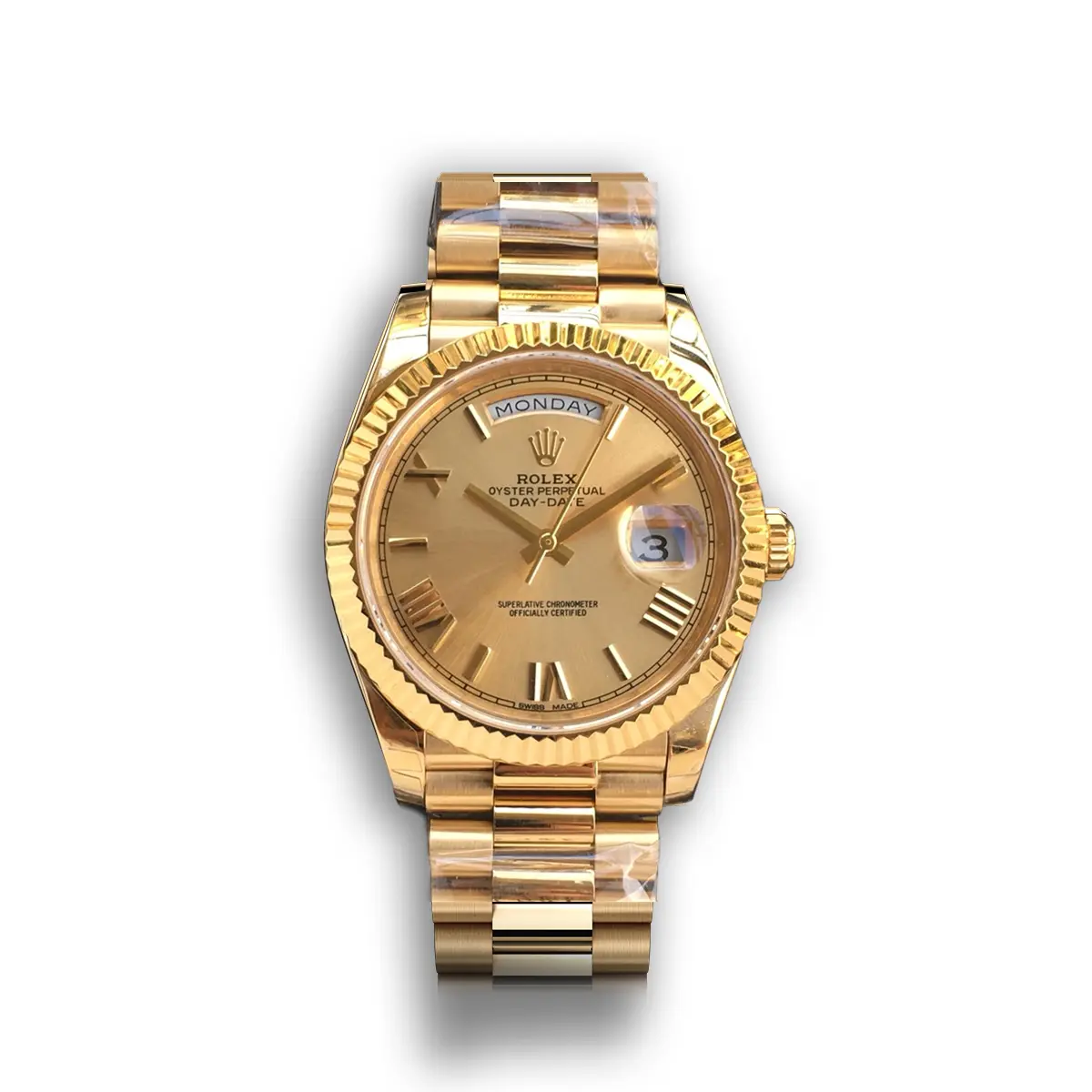 Rolex Day-Date 41985 clone champagne dial — front view