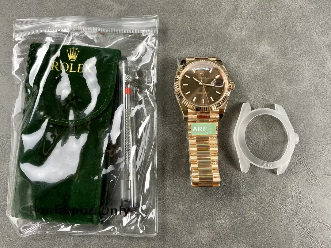 Day-Date 41985 clone chocolate dial — angled view