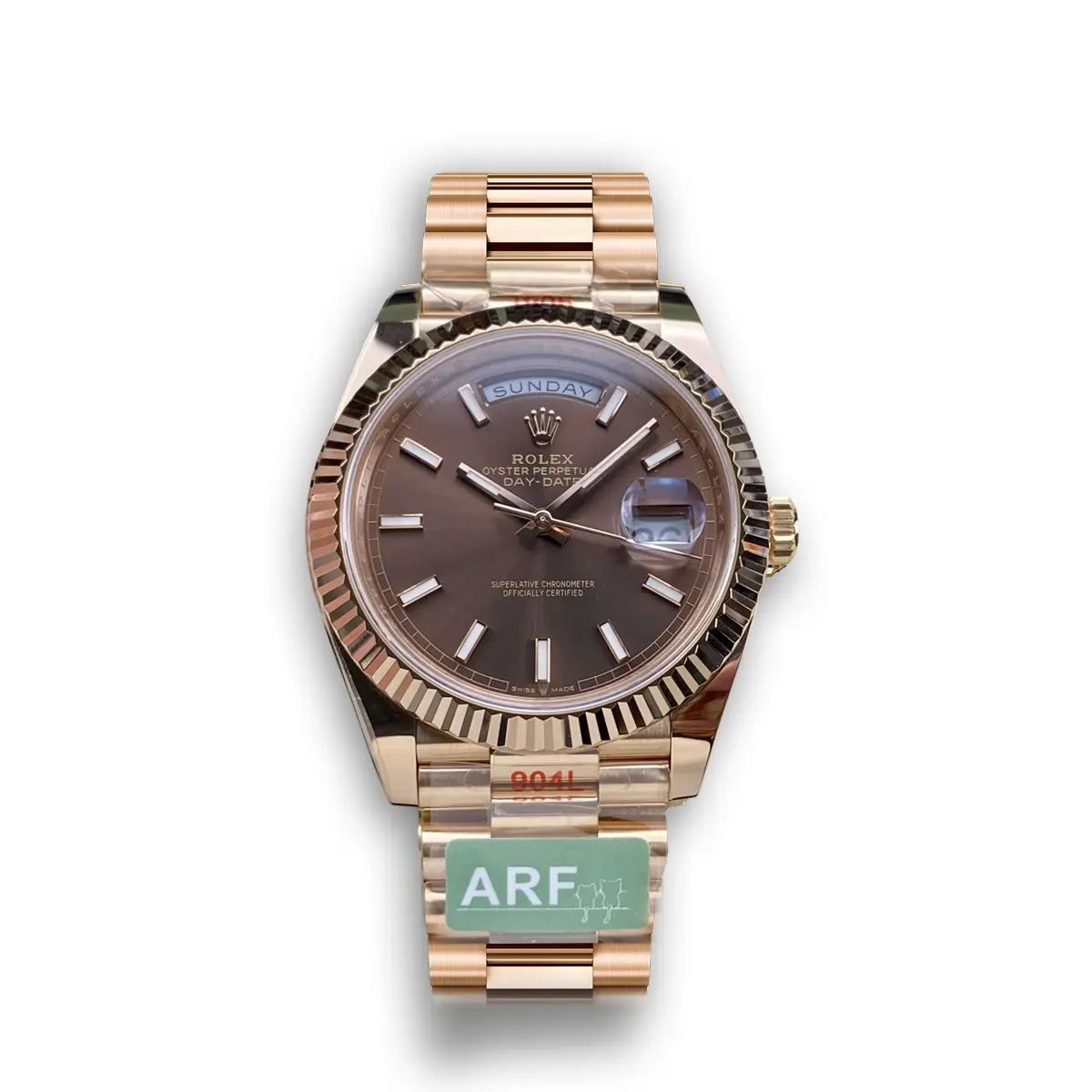 Rolex Day-Date 41985 1:1 replica chocolate dial — front view