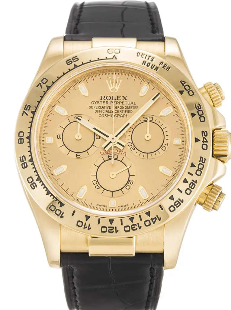 Daytona 116518 copy champagne dial — front view