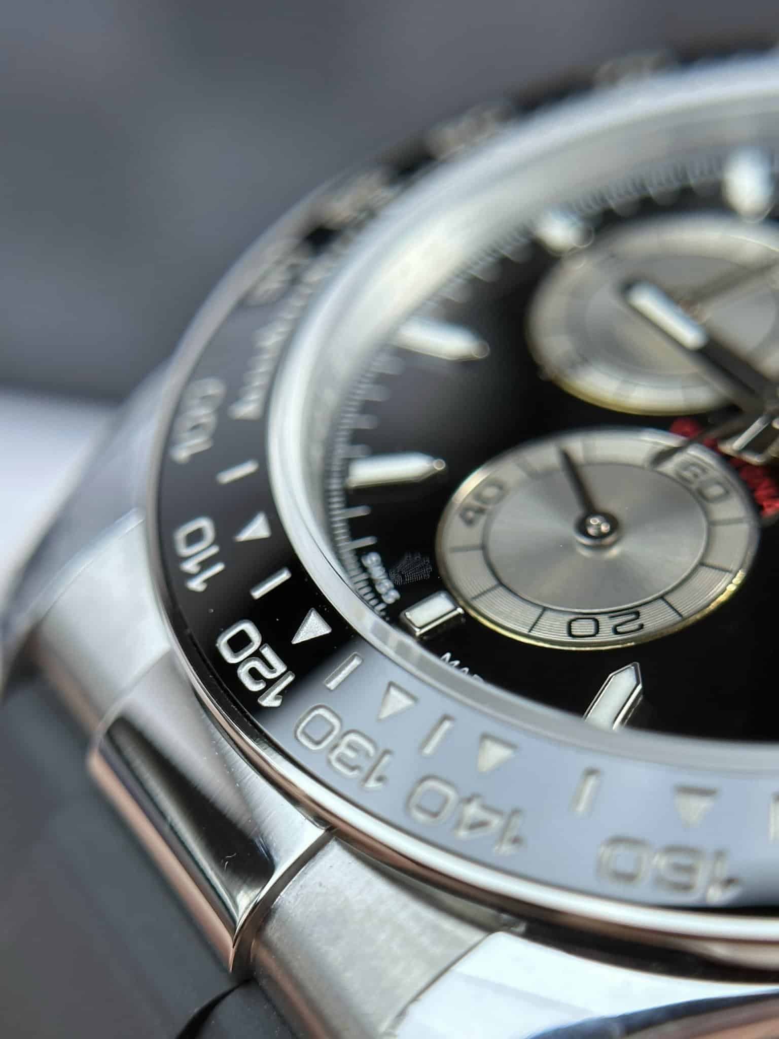 Daytona 126519LN 1:1 replica bright black dial — bezel macro
