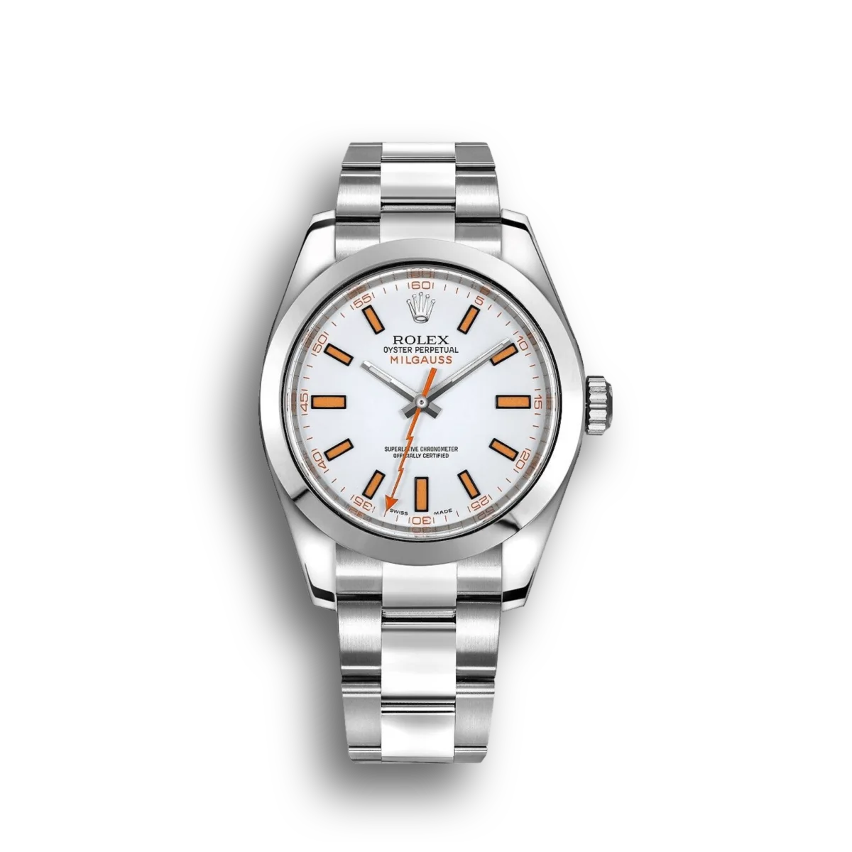 Rolex Milgauss 116400 replica white dial — front view