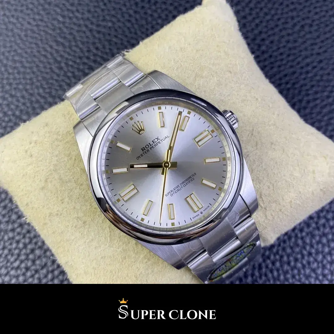 Rolex Oyster Perpetual 124300 rolex clone yellow dial — caseback detail