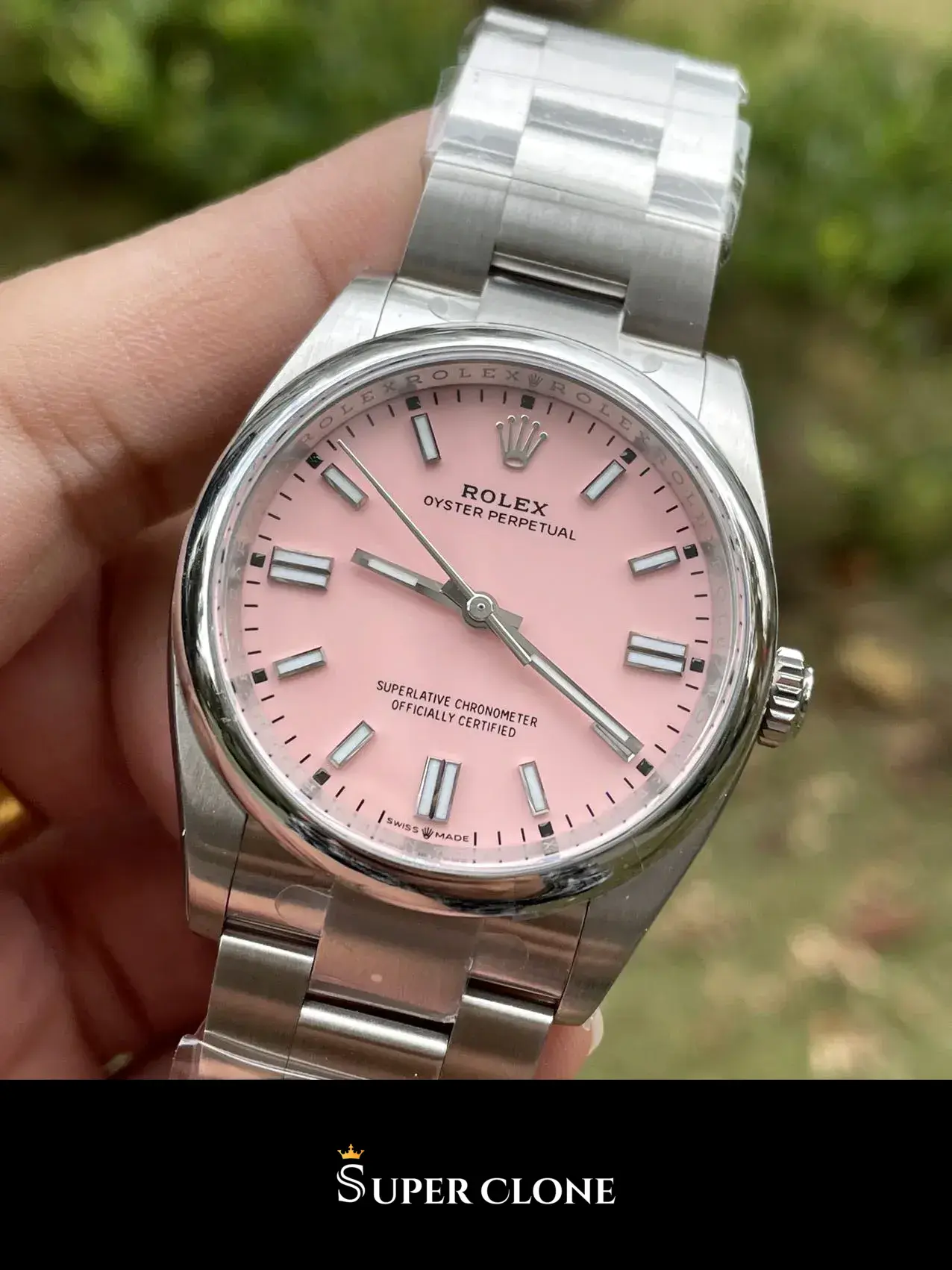 Rolex Oyster Perpetual 126000 miyota replica 36mm — crown and case detail