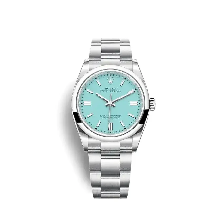Rolex Oyster Perpetual 126000 replica blue dial — front view
