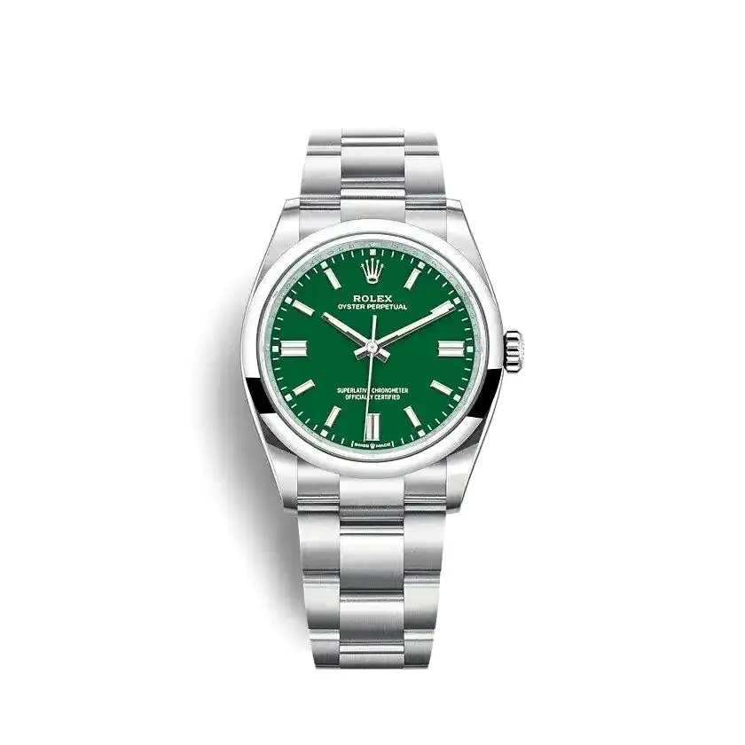 Oyster Perpetual 126000 rolex replica green dial — front view