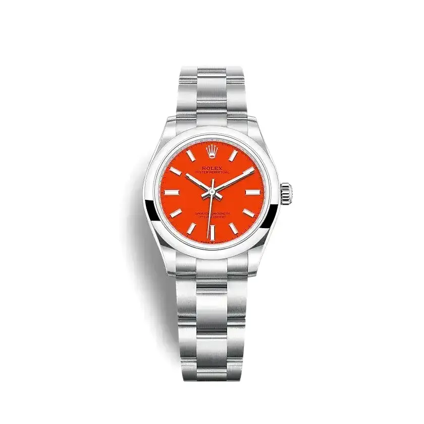 Rolex Oyster Perpetual 277200 miyota replica coral red dial — front view