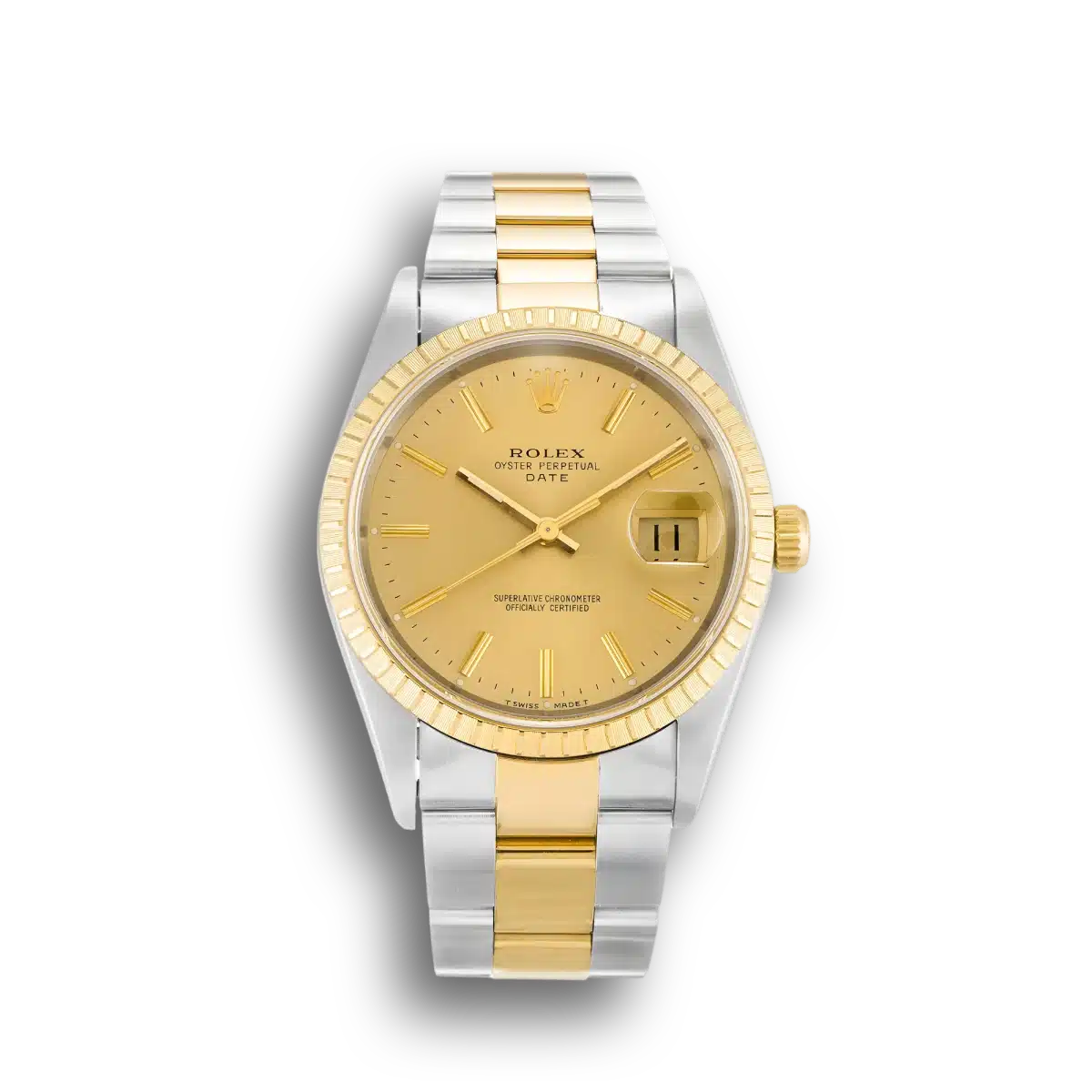 Rolex Oyster Perpetual 15223 copy champagne dial — front view