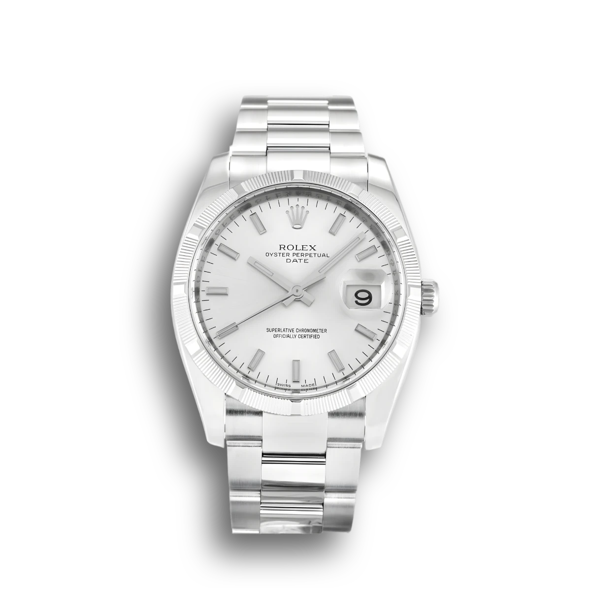 Rolex Oyster Perpetual 115210 copy silver dial — front view
